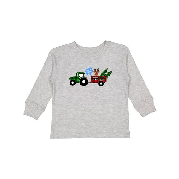 Inktastic Plaid Christmas Tractor with Cute Reindeer Boys or Girls Long Sleeve Toddler T-Shirt