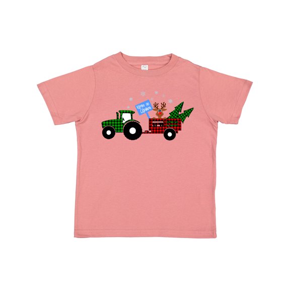 Inktastic Plaid Christmas Tractor with Cute Reindeer Boys or Girls Toddler T-Shirt