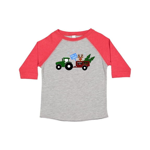 Inktastic Plaid Christmas Tractor with Cute Reindeer Boys or Girls Toddler T-Shirt