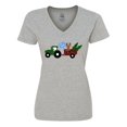 thumbnail image 1 of Inktastic Plaid Christmas Tractor with Cute Reindeer Women's V-Neck T-Shirt, 1 of 5