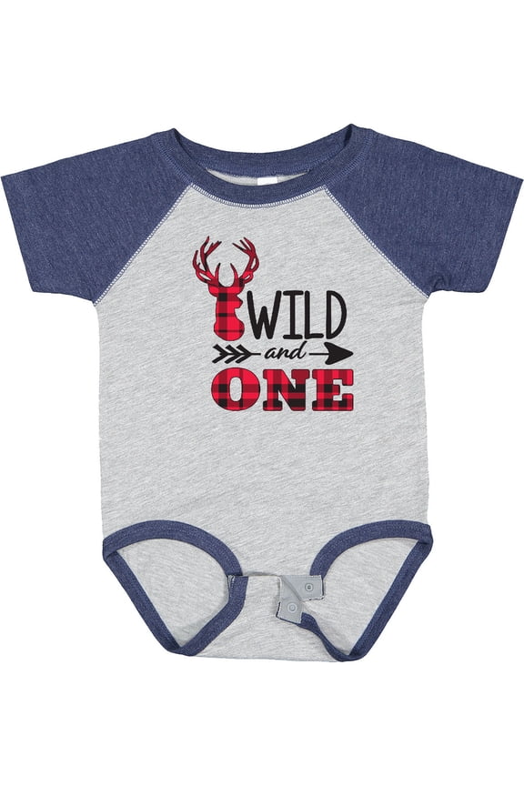 Plaid Deer Wild and 1 with Arrow Boys or Girls Baby Bodysuit