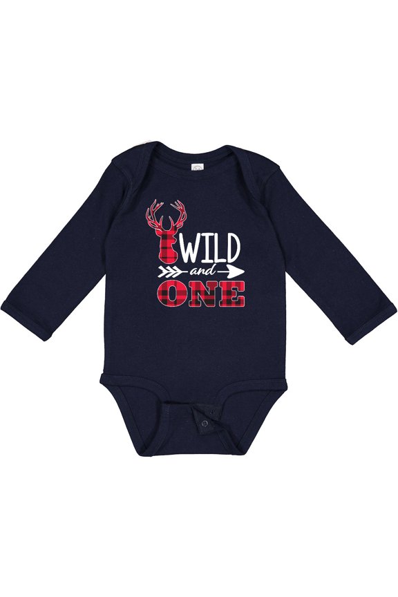 Plaid Deer Wild and 1 with Arrow Boys or Girls Long Sleeve Baby Bodysuit