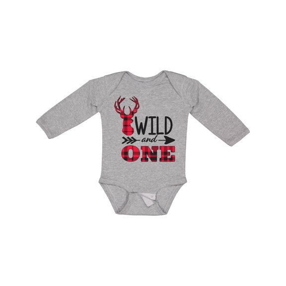 Inktastic Plaid Deer Wild and 1 with Arrow Boys or Girls Long Sleeve Baby Bodysuit