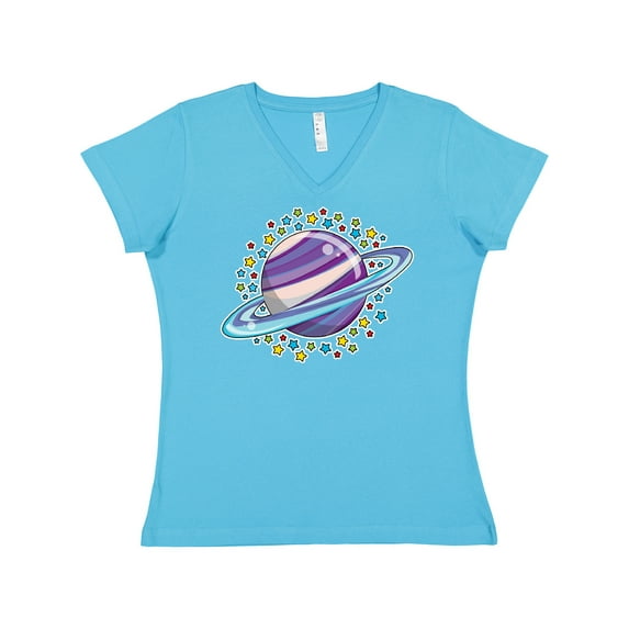 Inktastic Planet Saturn with Stars Women's V-Neck T-Shirt