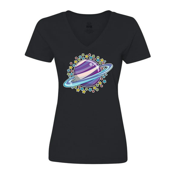 Inktastic Planet Saturn with Stars Women's V-Neck T-Shirt