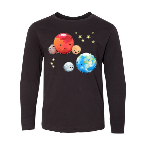 Inktastic Planetary Playdate cute Earth, Mars, and Moons Long Sleeve Youth T-Shirt