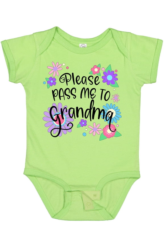 Please Pass Me to Grandma with Flowers Boys or Girls Baby Bodysuit