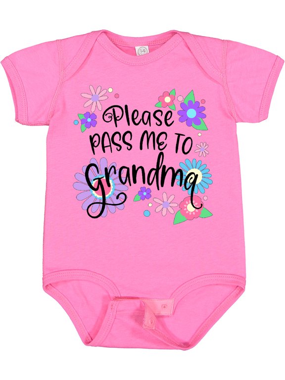 Please Pass Me to Grandma with Flowers Boys or Girls Baby Bodysuit