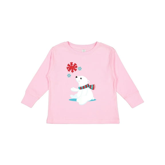 Inktastic Polar Bear, Bear with Scarf, Cute Bear, Snowflakes Boys or Girls Long Sleeve Toddler T-Shirt