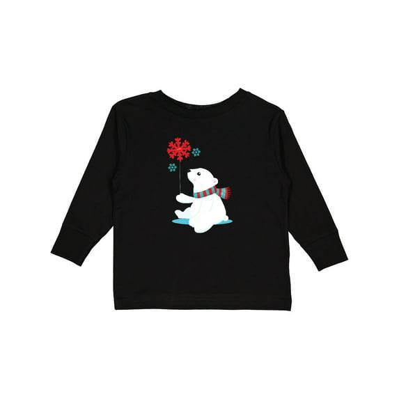 Inktastic Polar Bear, Bear with Scarf, Cute Bear, Snowflakes Boys or Girls Long Sleeve Toddler T-Shirt