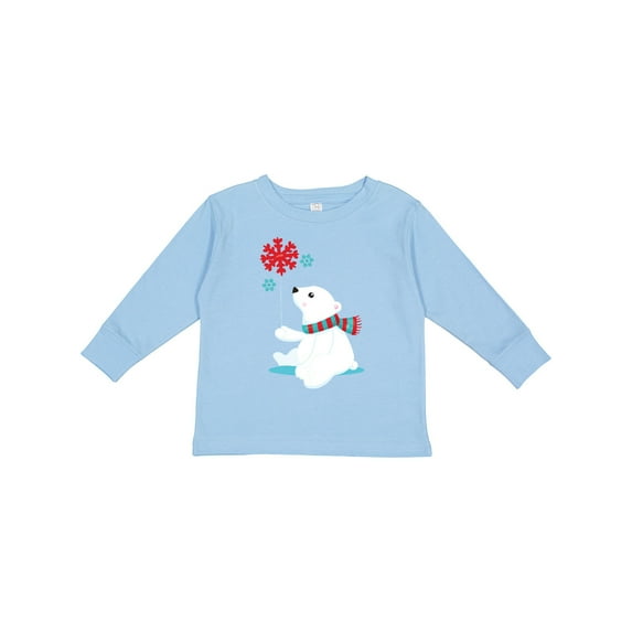 Inktastic Polar Bear, Bear with Scarf, Cute Bear, Snowflakes Boys or Girls Long Sleeve Toddler T-Shirt