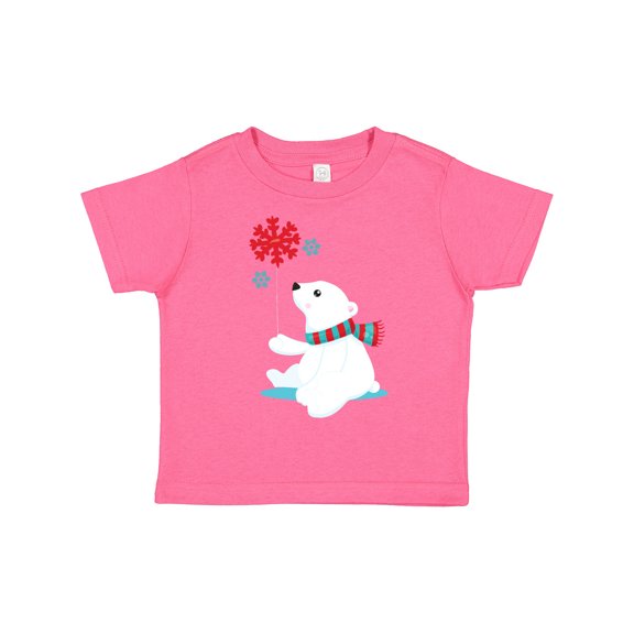 Inktastic Polar Bear, Bear with Scarf, Cute Bear, Snowflakes Boys or Girls Toddler T-Shirt