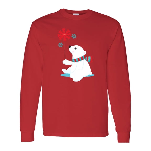 Inktastic Polar Bear, Bear with Scarf, Cute Bear, Snowflakes Long Sleeve T-Shirt