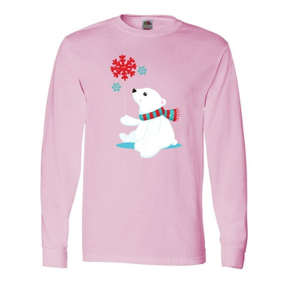 Inktastic Polar Bear, Bear with Scarf, Cute Bear, Snowflakes Long Sleeve T-Shirt