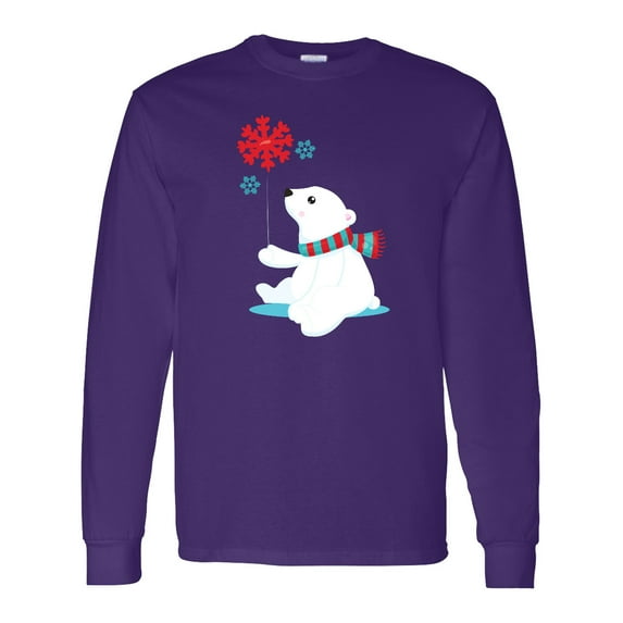 Inktastic Polar Bear, Bear with Scarf, Cute Bear, Snowflakes Long Sleeve T-Shirt