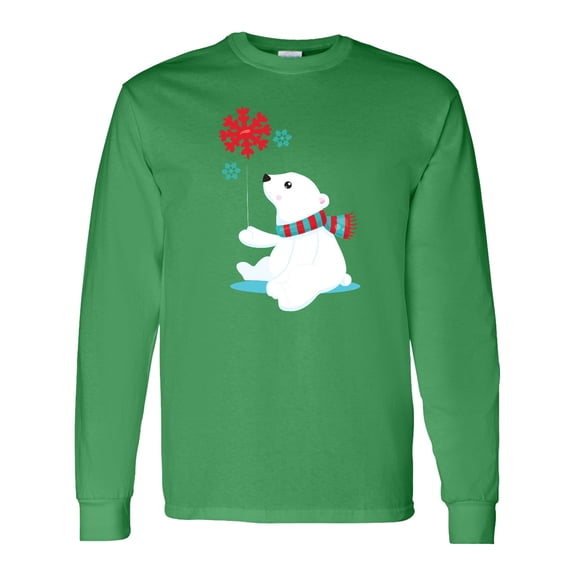 Inktastic Polar Bear, Bear with Scarf, Cute Bear, Snowflakes Long Sleeve T-Shirt