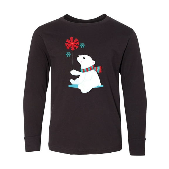 Inktastic Polar Bear, Bear with Scarf, Cute Bear, Snowflakes Long Sleeve Youth T-Shirt