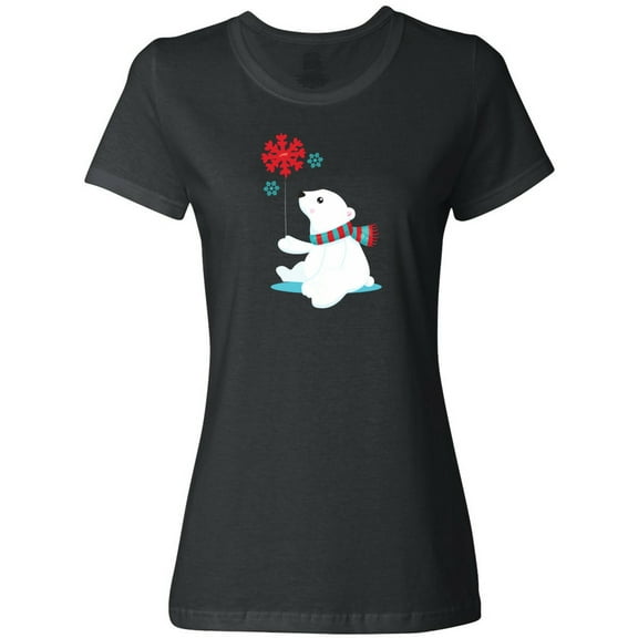 Inktastic Polar Bear, Bear with Scarf, Cute Bear, Snowflakes Women's T-Shirt