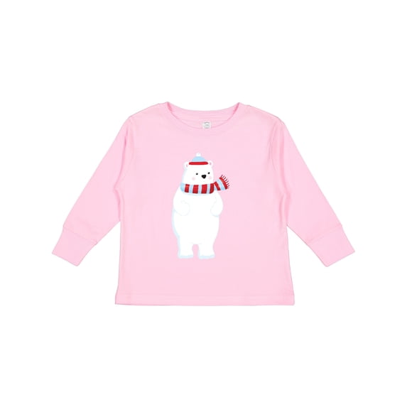 Inktastic Polar Bear, Cute Bear, Bear with Scarf, Hat Boys or Girls Long Sleeve Toddler T-Shirt