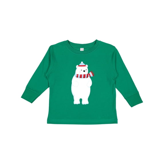 Inktastic Polar Bear, Cute Bear, Bear with Scarf, Hat Boys or Girls Long Sleeve Toddler T-Shirt