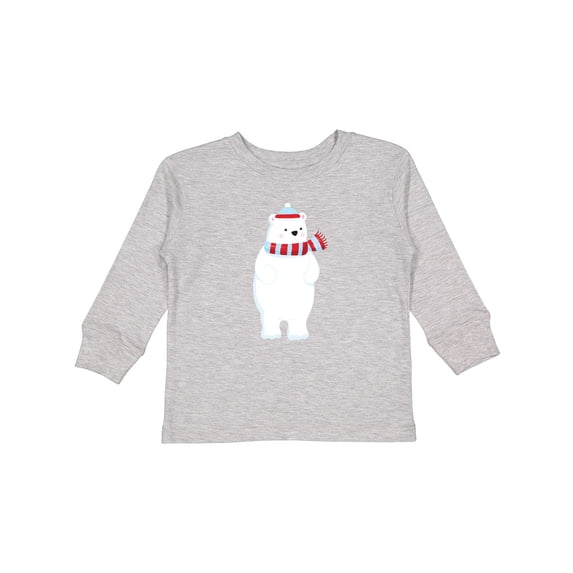 Inktastic Polar Bear, Cute Bear, Bear with Scarf, Hat Boys or Girls Long Sleeve Toddler T-Shirt