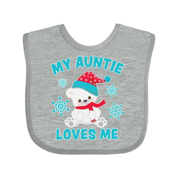Inktastic Polar Bear My Auntie Loves Me in Santa Hat with Snowflakes Boys or Girls Baby Bib