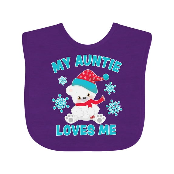 Inktastic Polar Bear My Auntie Loves Me in Santa Hat with Snowflakes Boys or Girls Baby Bib