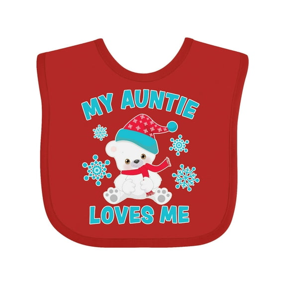 Inktastic Polar Bear My Auntie Loves Me in Santa Hat with Snowflakes Boys or Girls Baby Bib