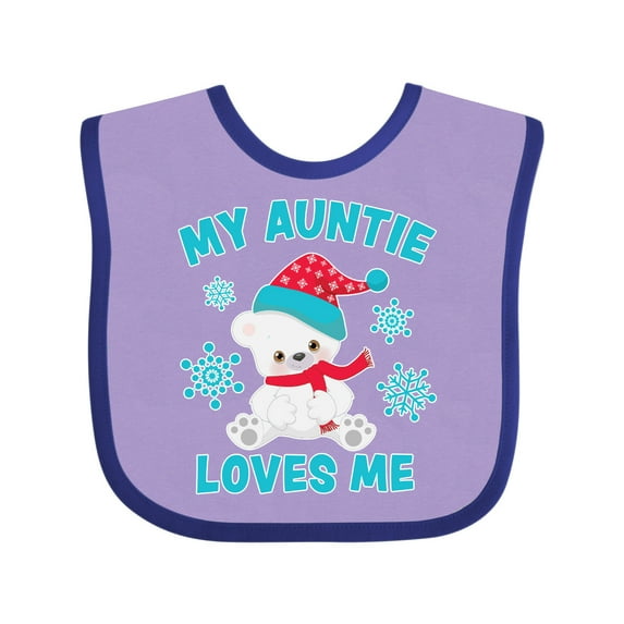 Inktastic Polar Bear My Auntie Loves Me in Santa Hat with Snowflakes Boys or Girls Baby Bib