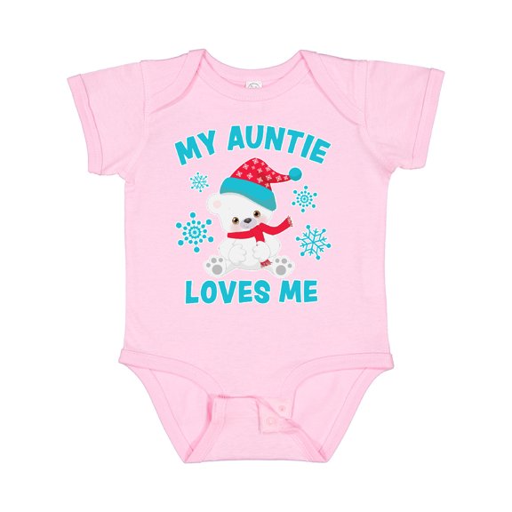 Inktastic Polar Bear My Auntie Loves Me in Santa Hat with Snowflakes Boys or Girls Baby Bodysuit
