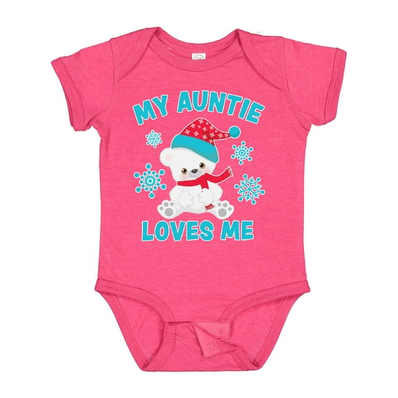 Inktastic Polar Bear My Auntie Loves Me in Santa Hat with Snowflakes Boys or Girls Baby Bodysuit