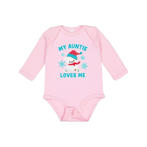 Inktastic Polar Bear My Auntie Loves Me in Santa Hat with Snowflakes Boys or Girls Long Sleeve Baby Bodysuit