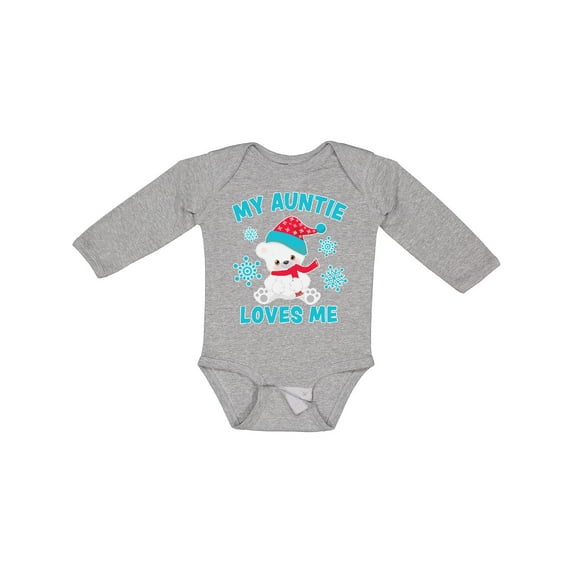 Inktastic Polar Bear My Auntie Loves Me in Santa Hat with Snowflakes Boys or Girls Long Sleeve Baby Bodysuit
