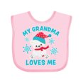 thumbnail image 1 of Inktastic Polar Bear My Grandma Loves Me in Santa Hat with Snowflakes Boys or Girls Baby Bib, 1 of 4