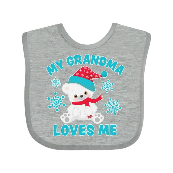 Inktastic Polar Bear My Grandma Loves Me in Santa Hat with Snowflakes Boys or Girls Baby Bib