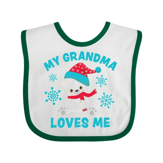 Inktastic Polar Bear My Grandma Loves Me in Santa Hat with Snowflakes Boys or Girls Baby Bib