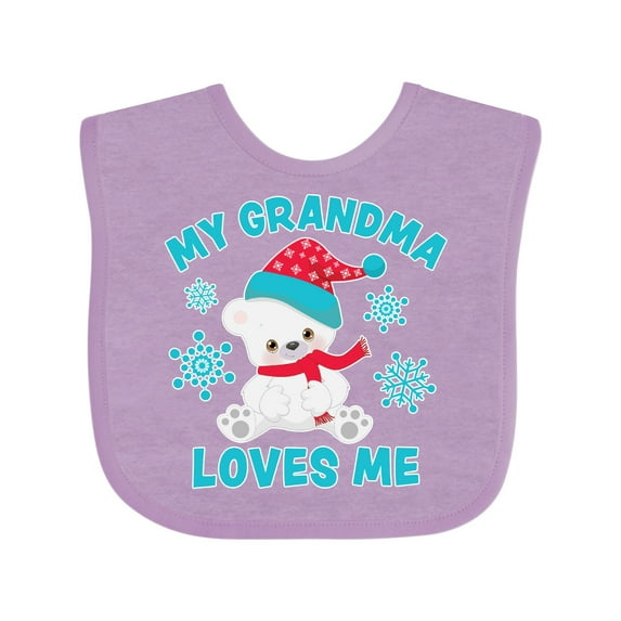 Inktastic Polar Bear My Grandma Loves Me in Santa Hat with Snowflakes Boys or Girls Baby Bib
