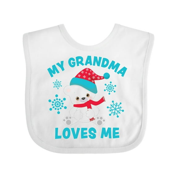 Inktastic Polar Bear My Grandma Loves Me in Santa Hat with Snowflakes Boys or Girls Baby Bib
