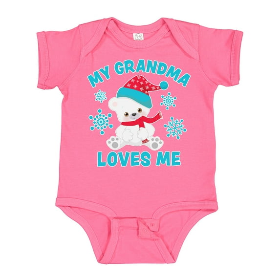Inktastic Polar Bear My Grandma Loves Me in Santa Hat with Snowflakes Boys or Girls Baby Bodysuit