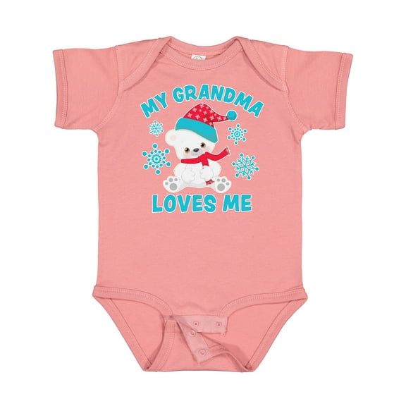 Inktastic Polar Bear My Grandma Loves Me in Santa Hat with Snowflakes Boys or Girls Baby Bodysuit