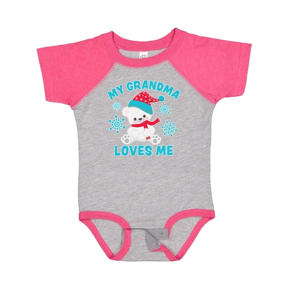 Inktastic Polar Bear My Grandma Loves Me in Santa Hat with Snowflakes Boys or Girls Baby Bodysuit