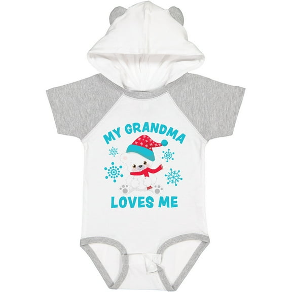 Inktastic Polar Bear My Grandma Loves Me in Santa Hat with Snowflakes Boys or Girls Baby Bodysuit