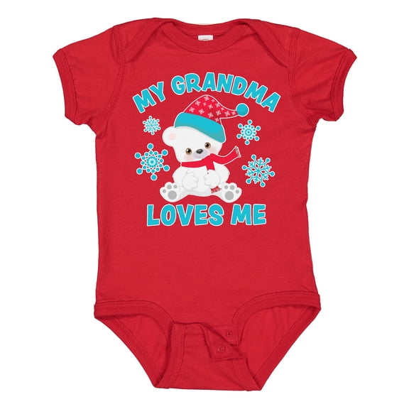 Inktastic Polar Bear My Grandma Loves Me in Santa Hat with Snowflakes Boys or Girls Baby Bodysuit