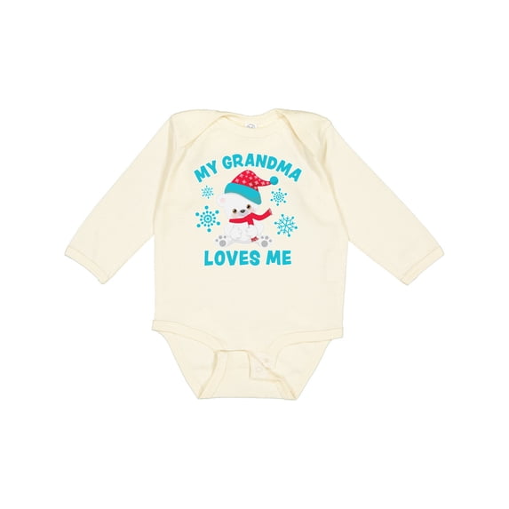 Inktastic Polar Bear My Grandma Loves Me in Santa Hat with Snowflakes Boys or Girls Long Sleeve Baby Bodysuit