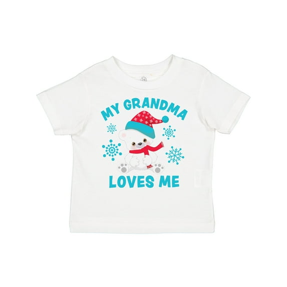 Inktastic Polar Bear My Grandma Loves Me in Santa Hat with Snowflakes Boys or Girls Toddler T-Shirt