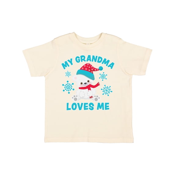 Inktastic Polar Bear My Grandma Loves Me in Santa Hat with Snowflakes Boys or Girls Toddler T-Shirt