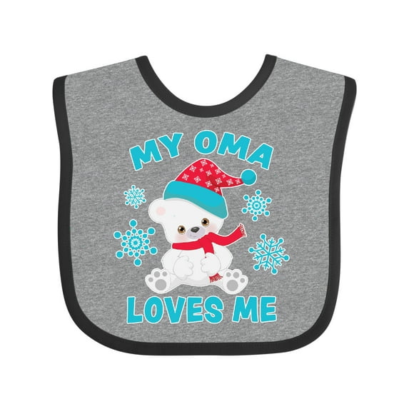 Inktastic Polar Bear My Oma Loves Me in Santa Hat with Snowflakes Boys or Girls Baby Bib