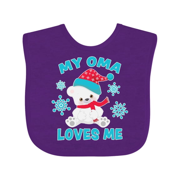 Inktastic Polar Bear My Oma Loves Me in Santa Hat with Snowflakes Boys or Girls Baby Bib