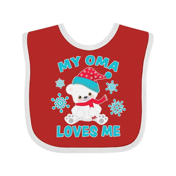 Inktastic Polar Bear My Oma Loves Me in Santa Hat with Snowflakes Boys or Girls Baby Bib