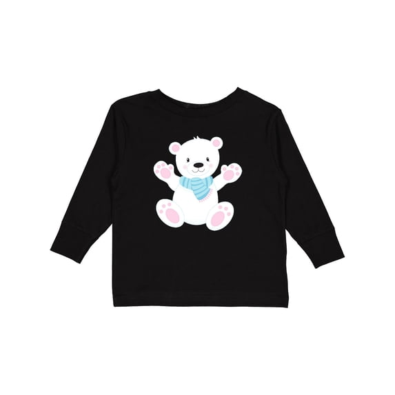Inktastic Polar Bear, White Bear, Cute Bear, Bear with Scarf Boys or Girls Long Sleeve Toddler T-Shirt